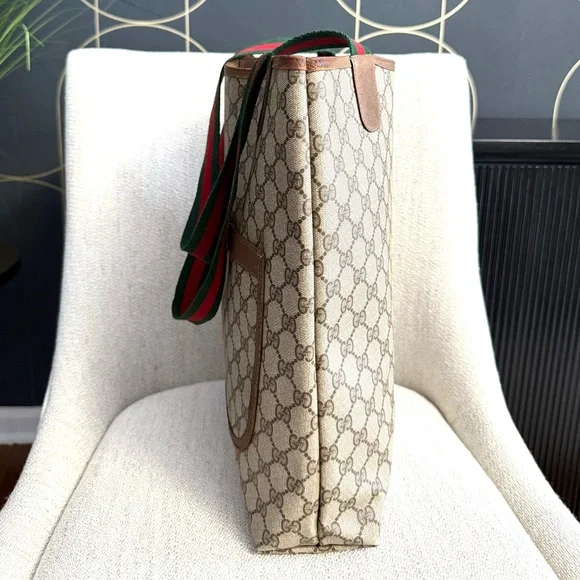 Gucci authentic brown monogram coated canvas tote bag ribbon handles - Picture 9 of 16